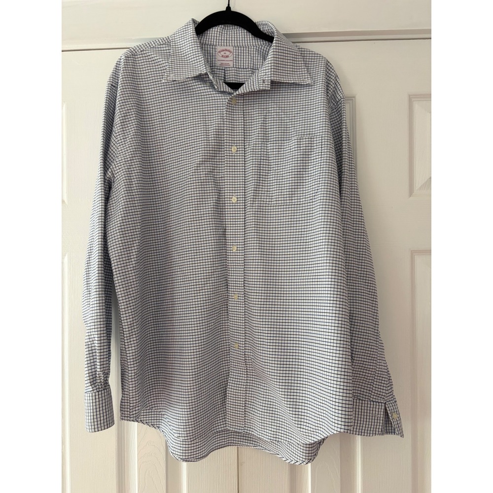 Brooks Brothers Mens XL Original Polo Shirt Long Sleeve Blue White Check Cotton